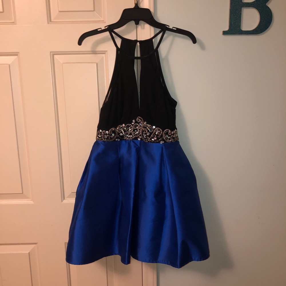 Blue and Black Formal Mini Dress